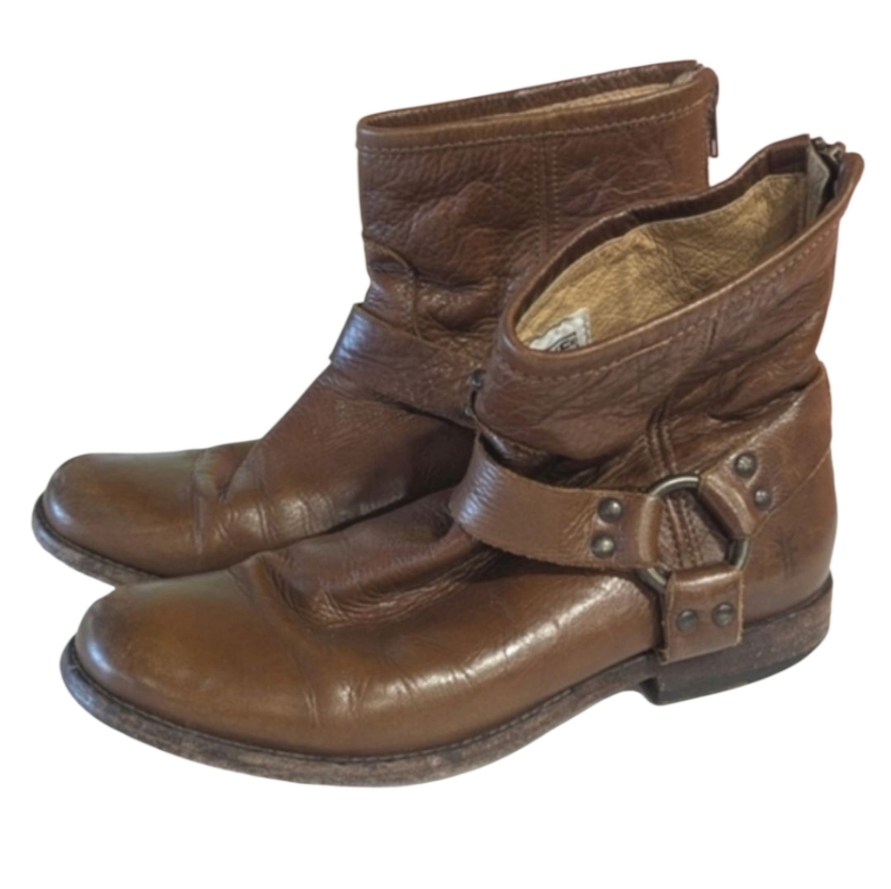 Frye Phillip Harness Boot 8 Short Bohemian Luxury Leather Booties Boho Cabincore